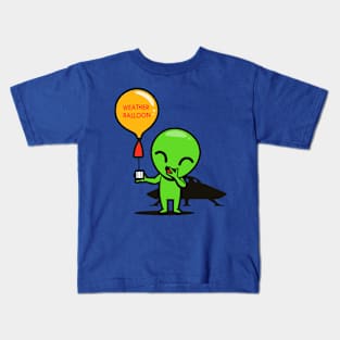 Funny Cute Kawaii Alien Weather Balloon E.T. Conspiracy Theory Cartoon Kids T-Shirt